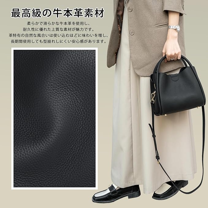 ショルダーバッグ 高級本革 レディース 3way ハンドバッグ 3室収納 大容量 高見え 斜め掛けバッグ シンプル カジュアル 肩がけ 手持ち 人気 通勤-ブラック