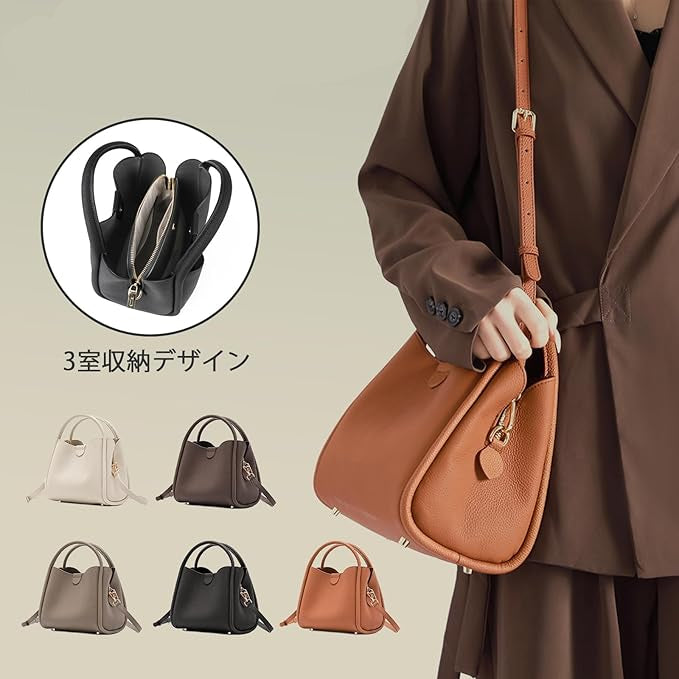 ショルダーバッグ 高級本革 レディース 3way ハンドバッグ 3室収納 大容量 高見え 斜め掛けバッグ シンプル カジュアル 肩がけ 手持ち 人気 通勤-ブラック